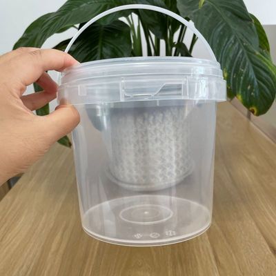 스티커 라벨 인쇄 방법 1L 덮개와 손잡이가있는 플라스틱 흰색 버킷