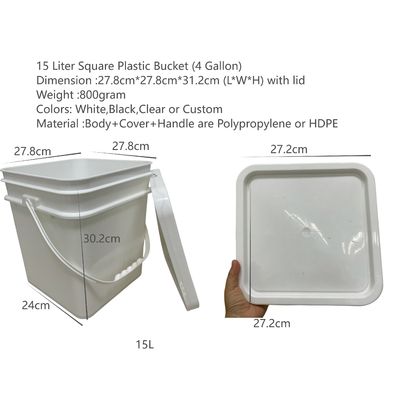 15L/4 갤론 광장 플라스틱 버킷, 열 전달 인쇄 및 쉽게 열 수 있는 뚜??