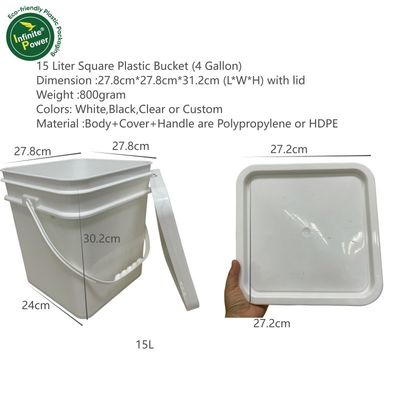 인쇄 손잡이 및 액세서리와 함께 사용자 정의 가능한 15L 평방 플라스틱 배트